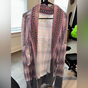 Alternative Women's Pink and Gray Patterned Cardigan Size Large